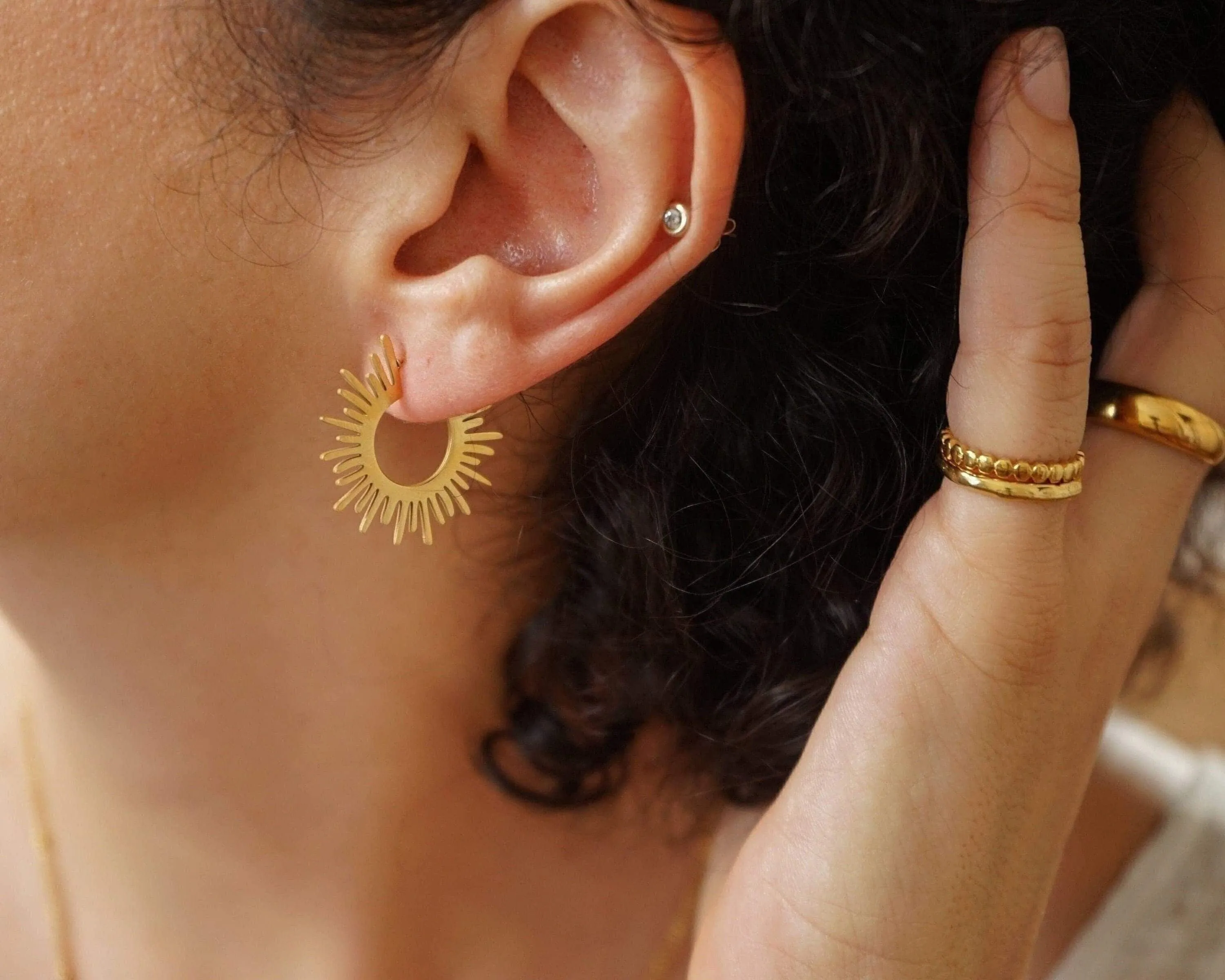 Gold Sun Rays Hoop Earrings
