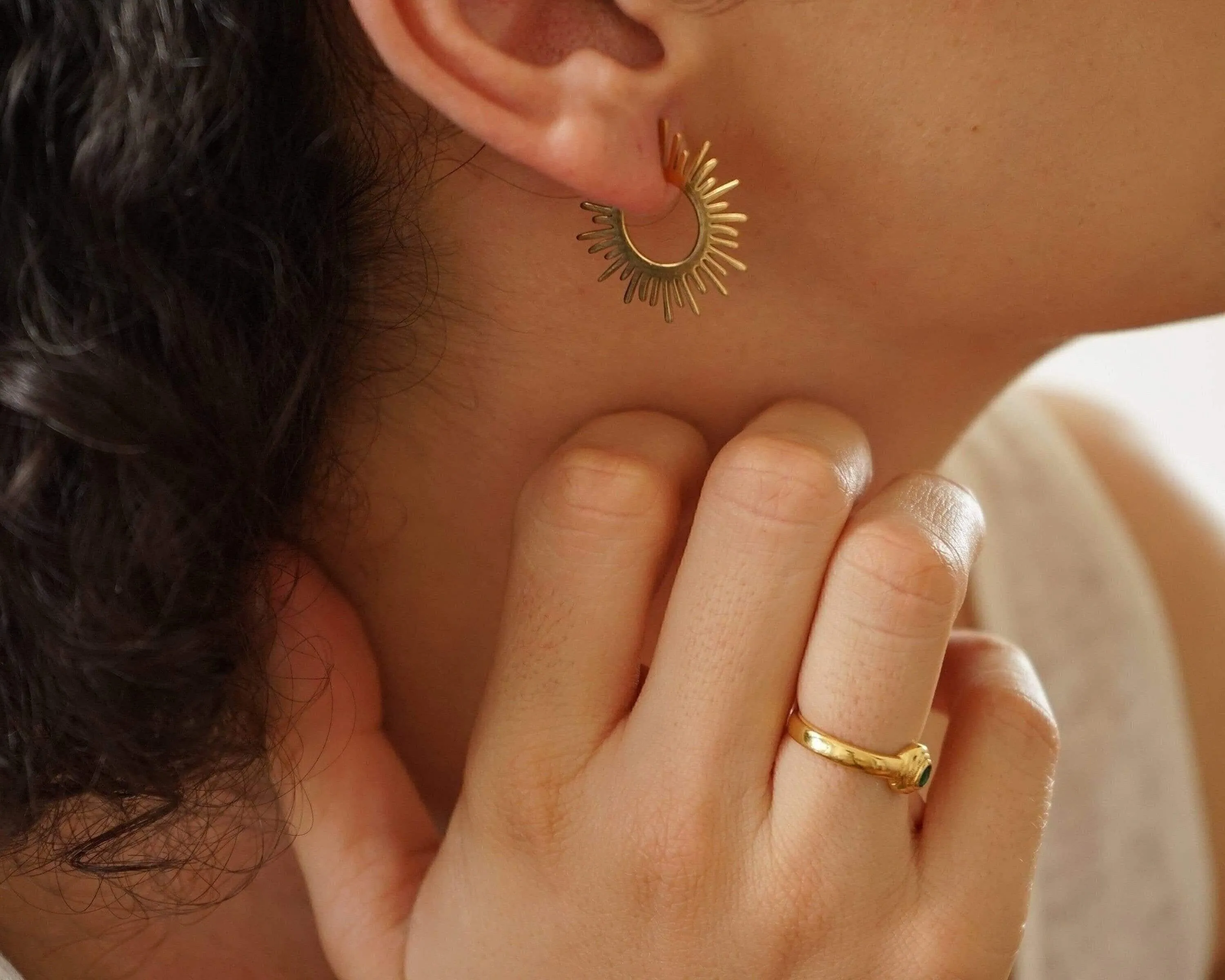 Gold Sun Rays Hoop Earrings