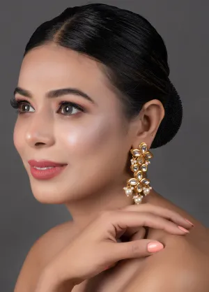 Gold Tone Pearl Beaded Kundan Earrings