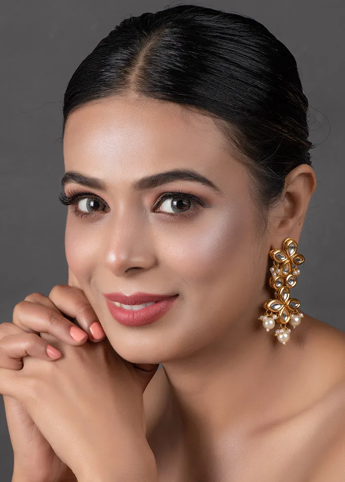 Gold Tone Pearl Beaded Kundan Earrings