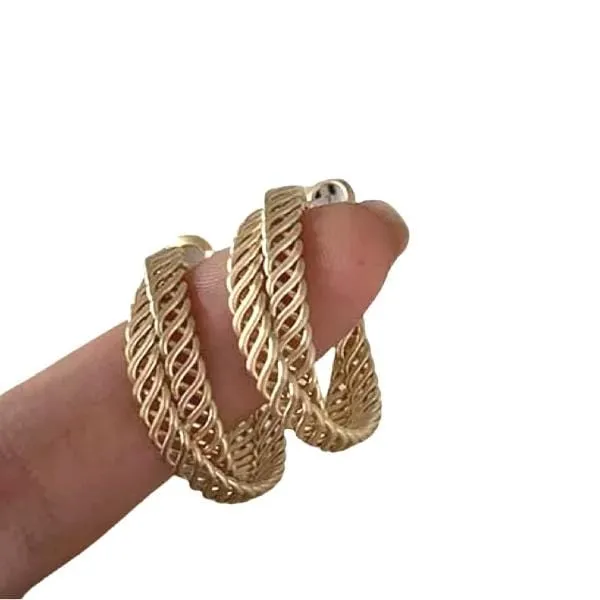 Graceful Double Braided Women Gold Hoop Earrings