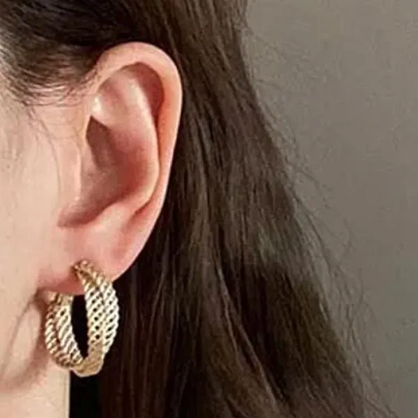 Graceful Double Braided Women Gold Hoop Earrings