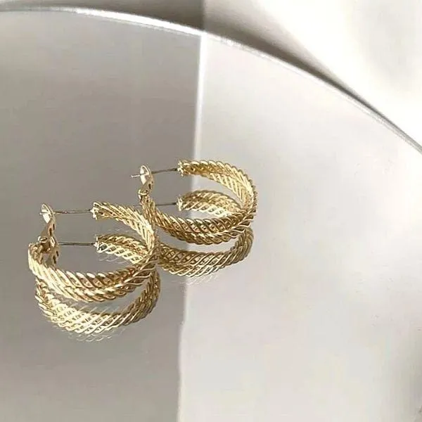 Graceful Double Braided Women Gold Hoop Earrings