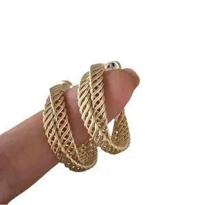 Graceful Double Braided Women Gold Hoop Earrings