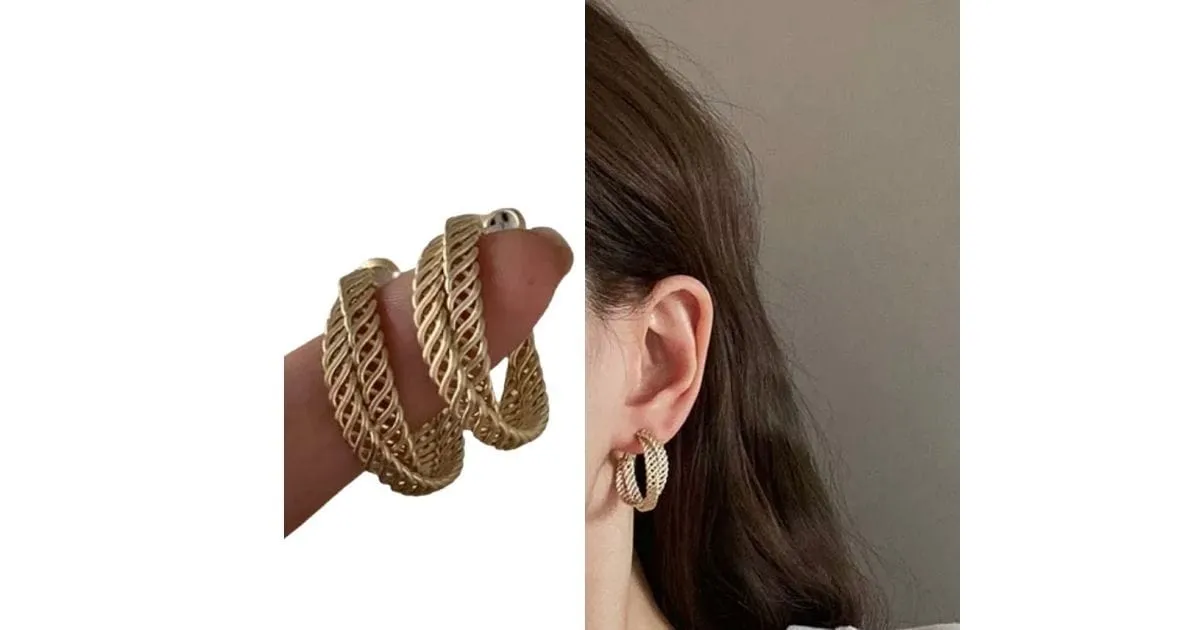 Graceful Double Braided Women Gold Hoop Earrings