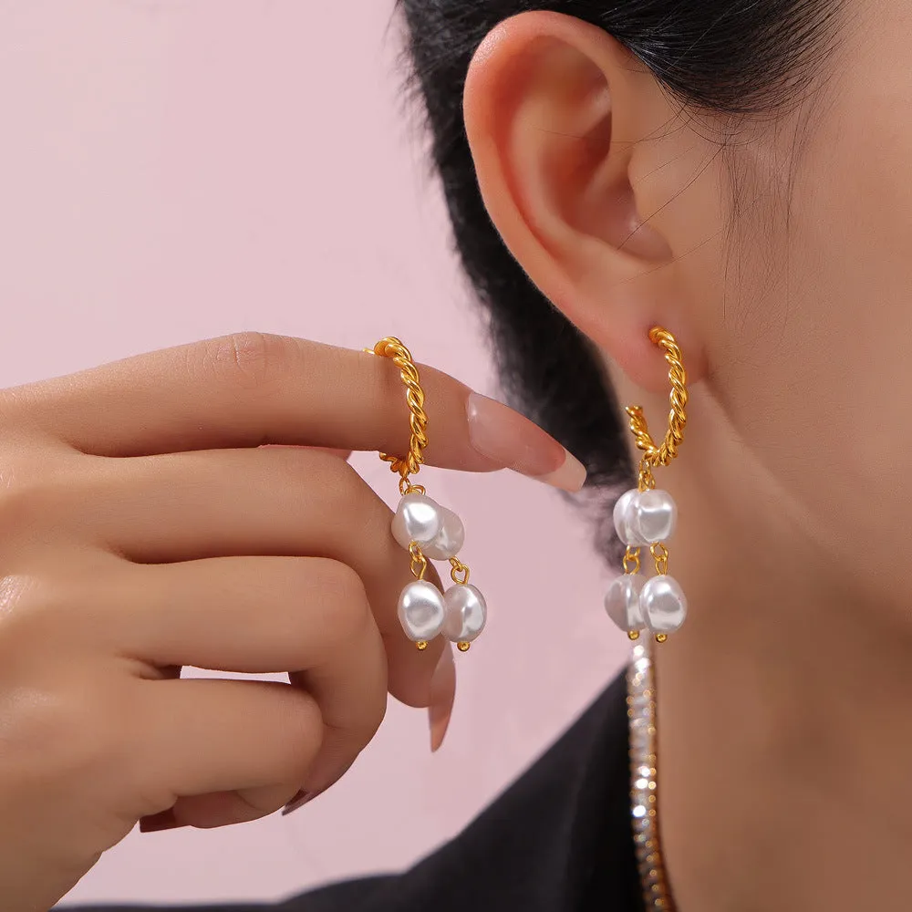 Graceful Twist C-Shaped Earrings in Gold-Plated Titanium Steel