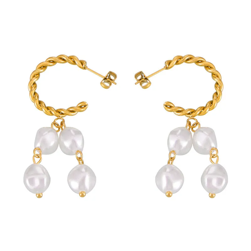 Graceful Twist C-Shaped Earrings in Gold-Plated Titanium Steel