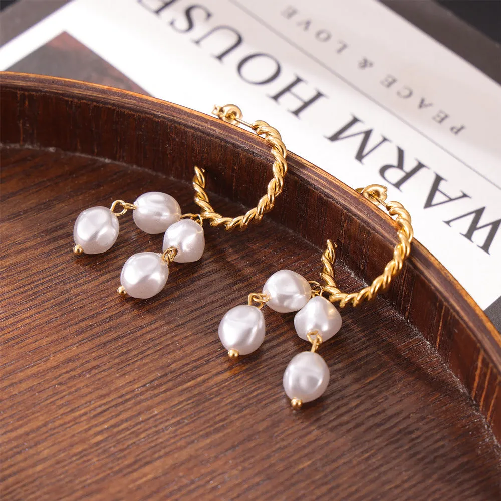 Graceful Twist C-Shaped Earrings in Gold-Plated Titanium Steel