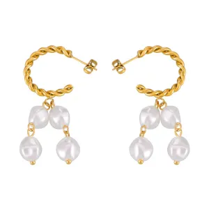 Graceful Twist C-Shaped Earrings in Gold-Plated Titanium Steel