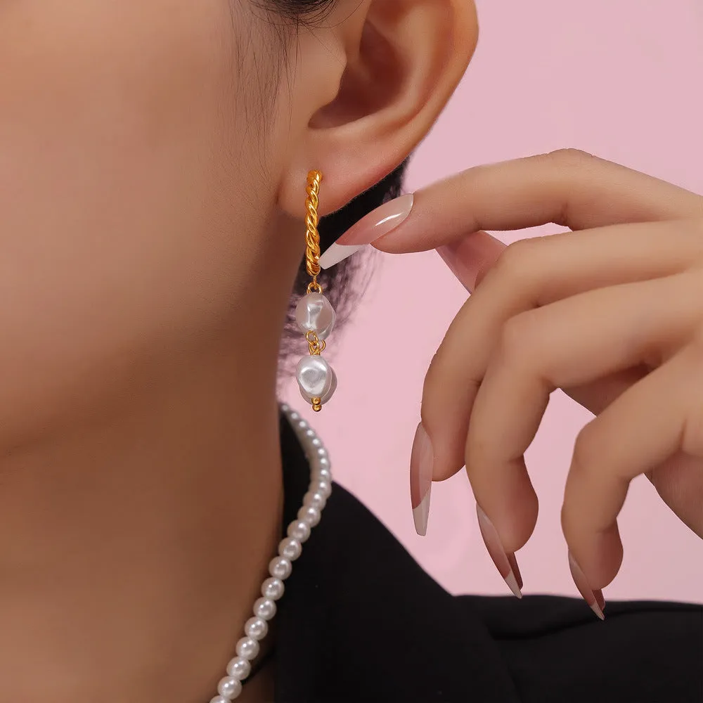 Graceful Twist C-Shaped Earrings in Gold-Plated Titanium Steel