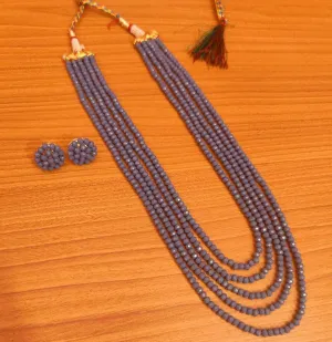 GREY CRYSTAL 5 LINE NECKLACE SET