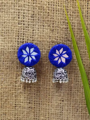 Hand embroidered Jhumka For Women Size 7.5X3 CM Color Blue