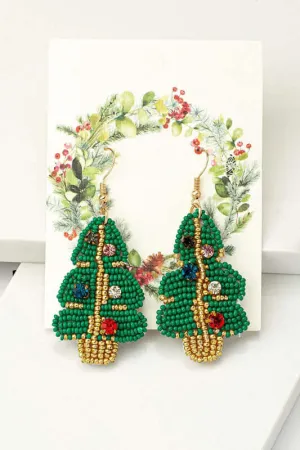 Handmade Beaded Christmas Tree Holiday Drop Earrings