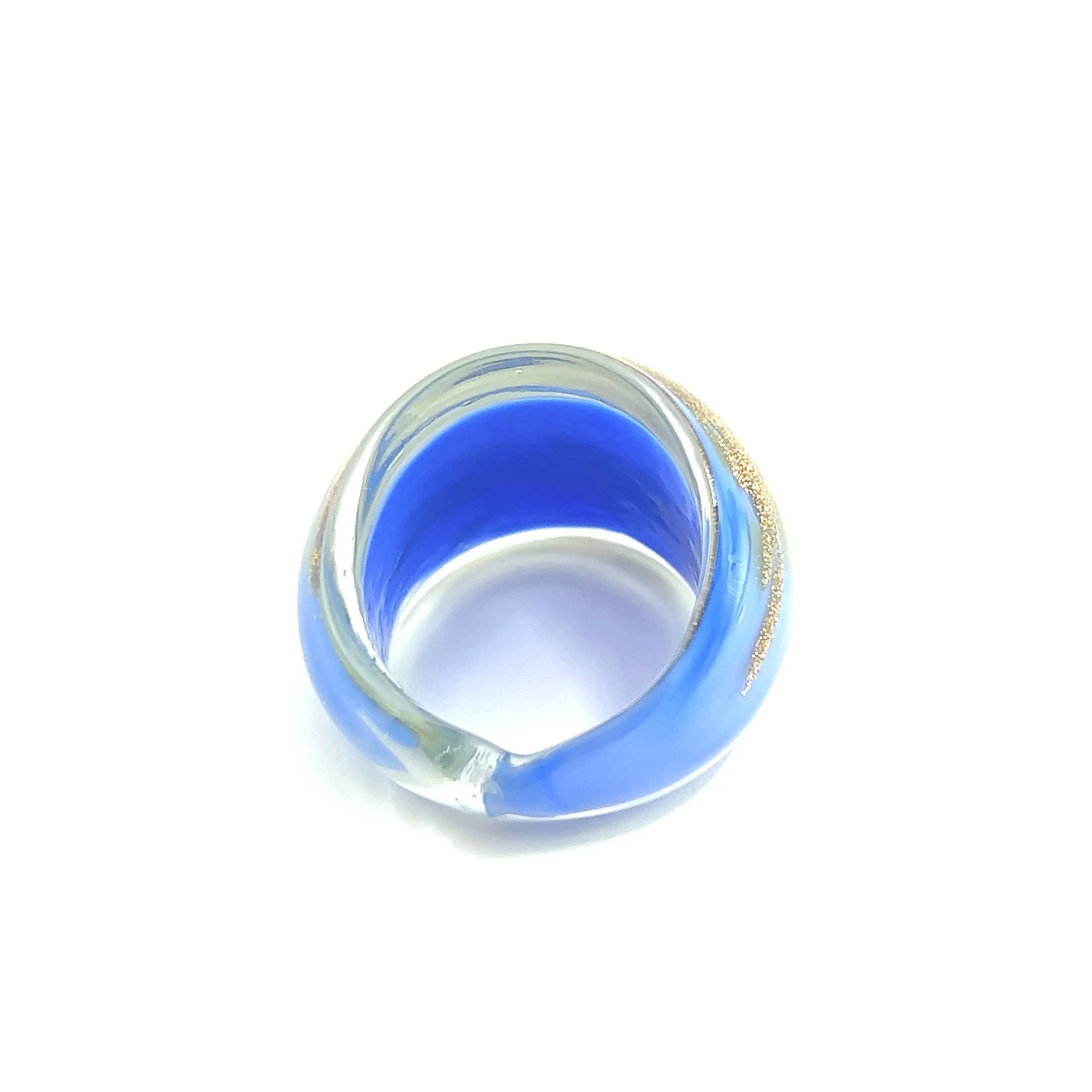 Handmade Glass Acrylic Ring Gilded Azure Opulent Infinity Band
