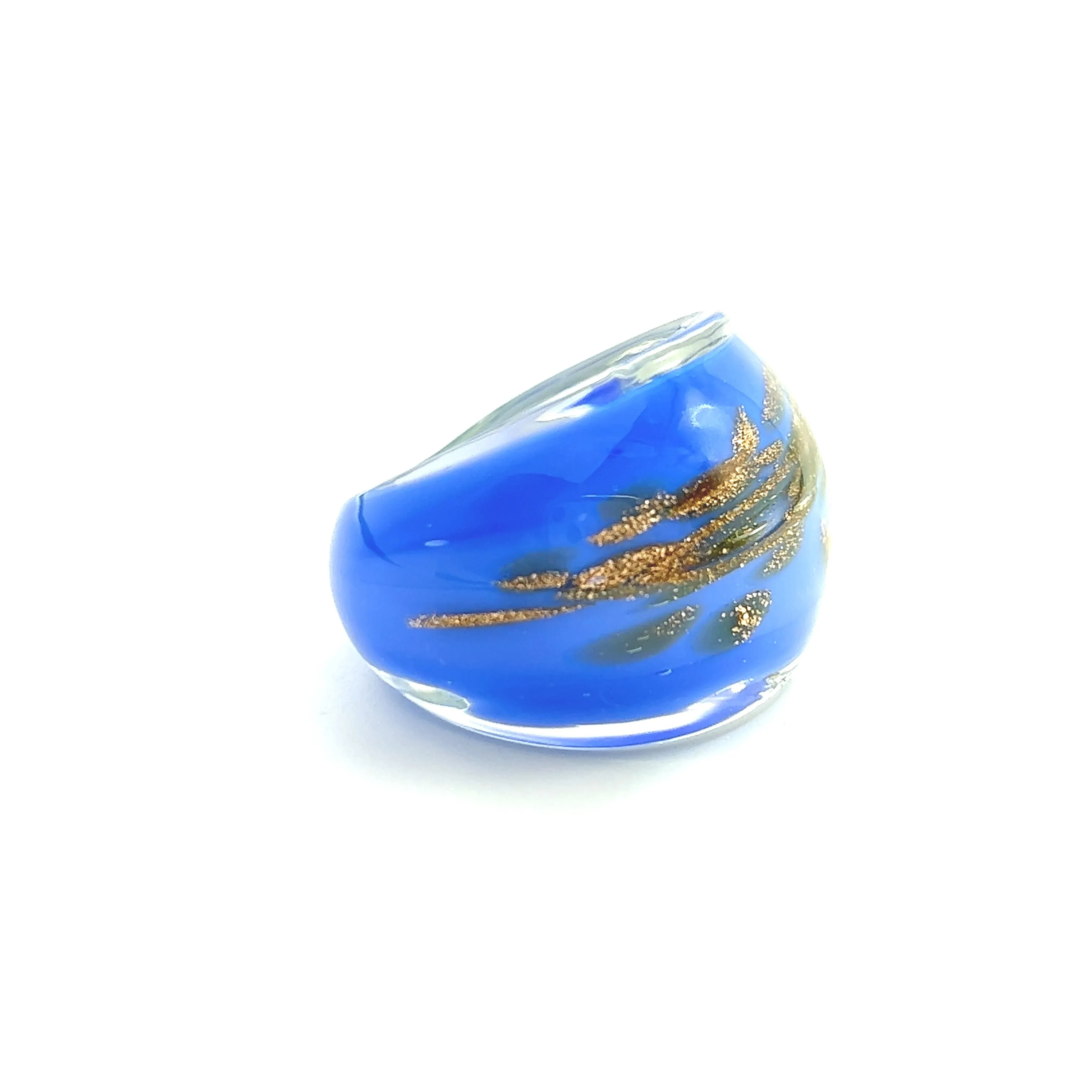 Handmade Glass Acrylic Ring Gilded Azure Opulent Infinity Band
