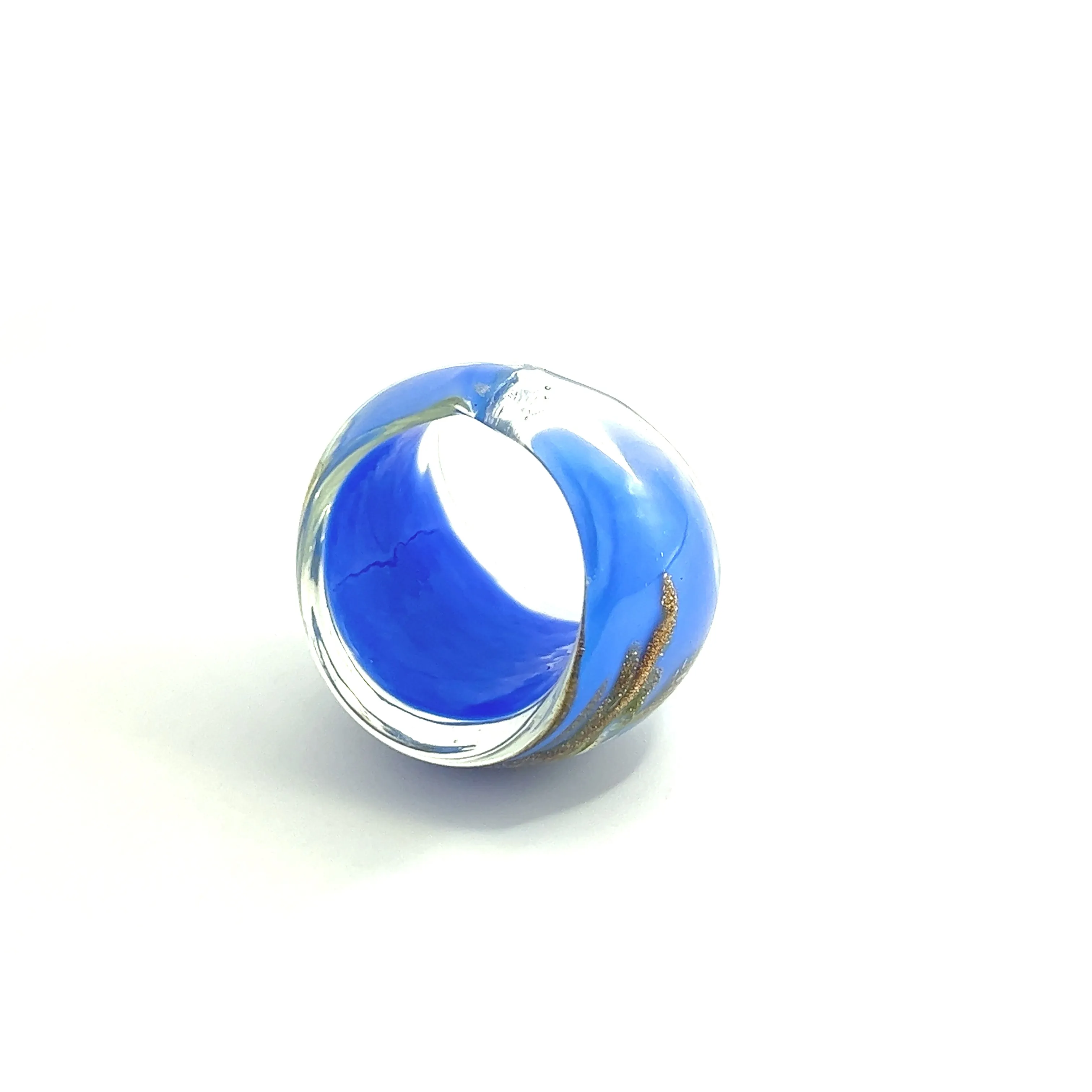 Handmade Glass Acrylic Ring Gilded Azure Opulent Infinity Band