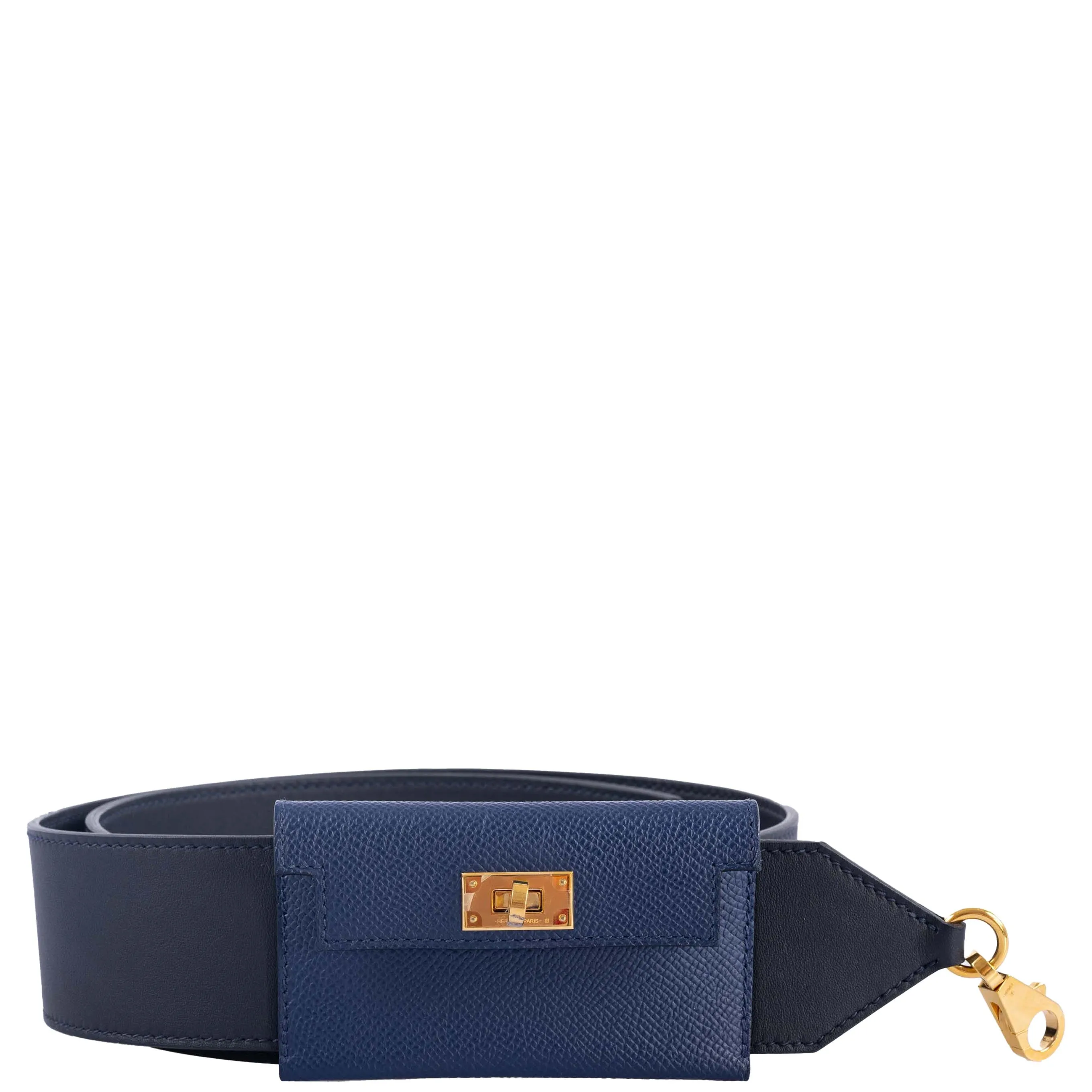 Hermès Kelly Pocket Strap Epsom Caban and Swift Bleu Saphir Gold Hardware