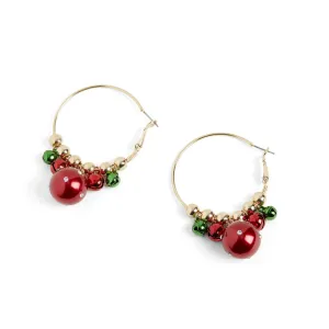Holiday Jingle Bell Hoop Earrings - Red/Green/Gold
