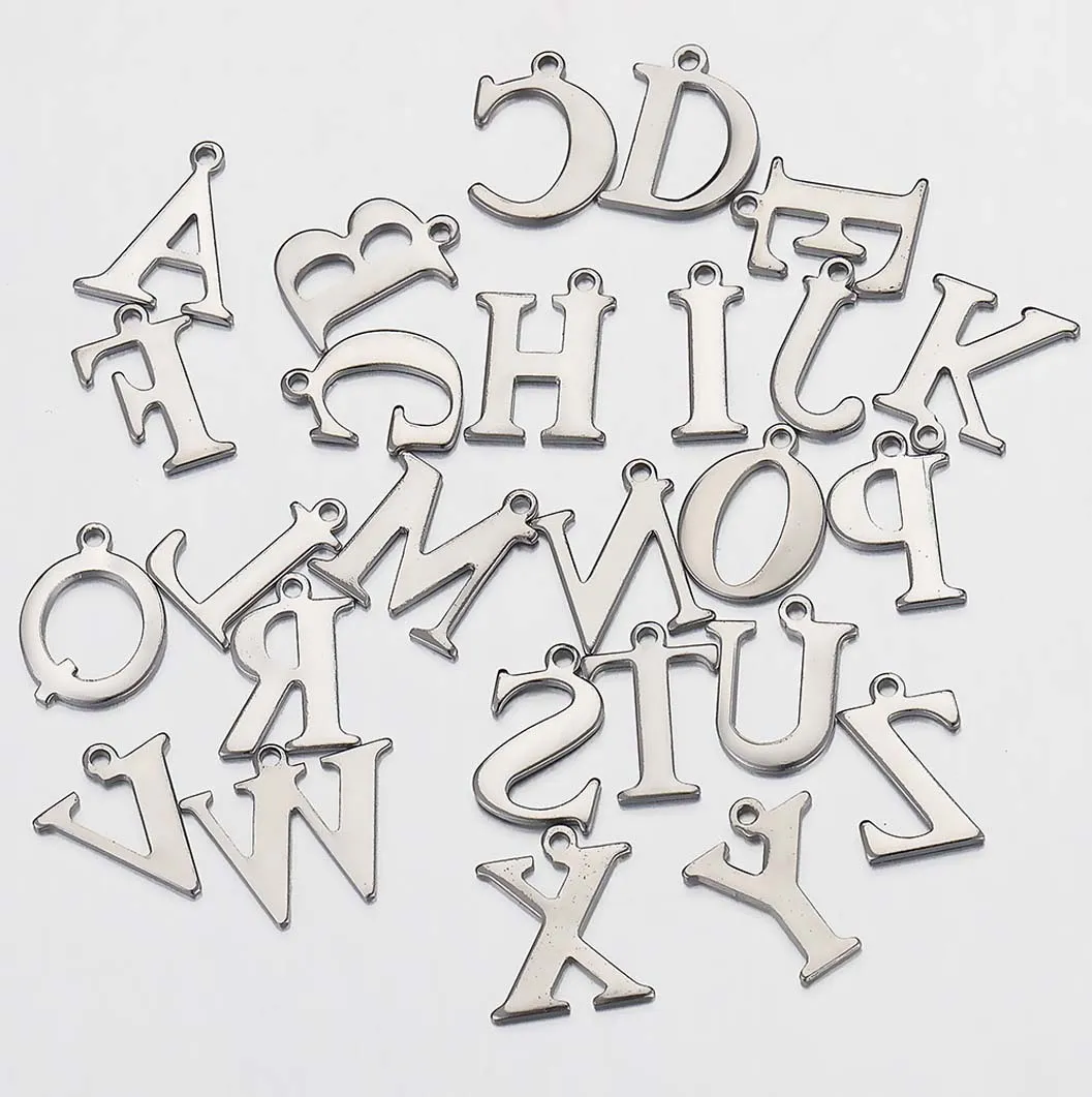JBextension Golden Silver Color Stainless Necklace Steel English Letter Pendant Uppercase Single Hole Diy Necklace Apparel Pendant 1 Pcs