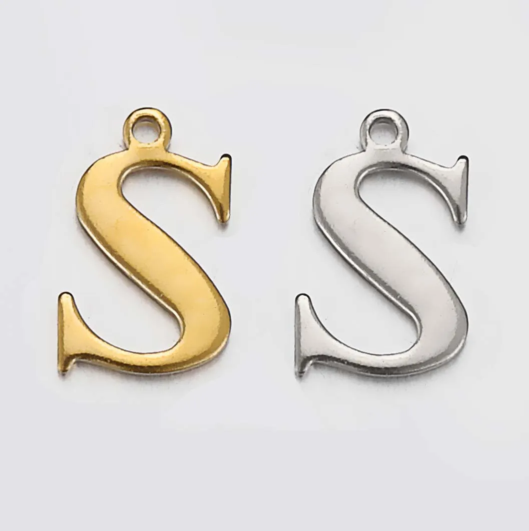 JBextension Golden Silver Color Stainless Necklace Steel English Letter Pendant Uppercase Single Hole Diy Necklace Apparel Pendant 1 Pcs
