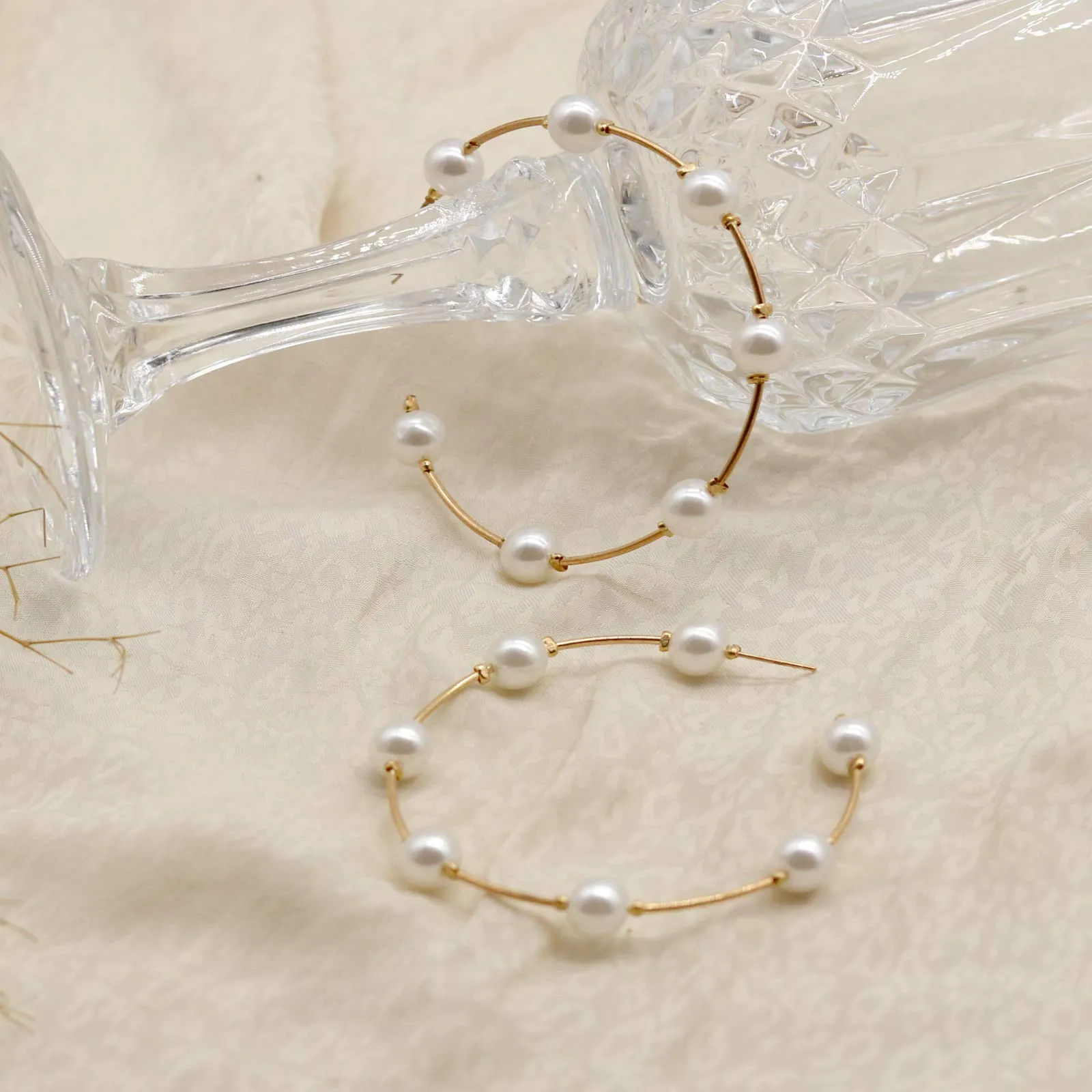 Joker & Witch Chic Pearls Gold Hoop Earrings for Women