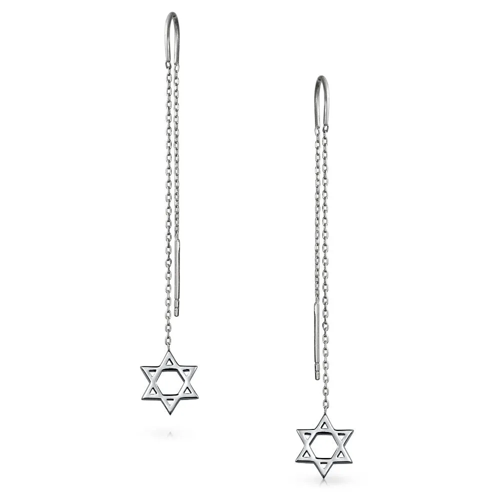 Judaic Star Of David Dangle Earrings Sterling Silver Threader for Bat Mitzvah