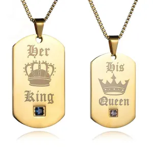 Kalapure Her King & His Queen Crown Gold Tags Pendant Stainless Steel Couple Necklace For Women Men Jewelry Gift Matching Set