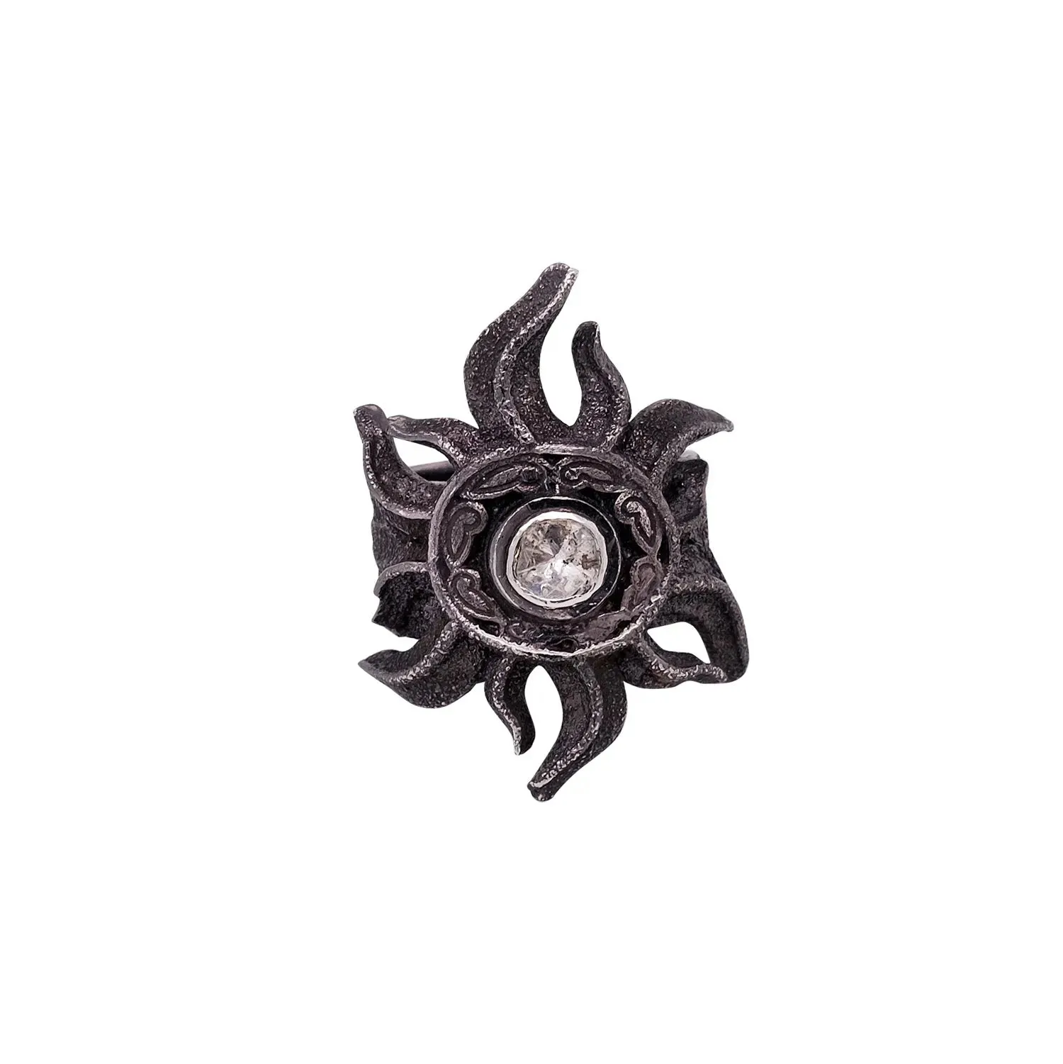 Keith Jack Sterling Silver Raw Diamond Solar Shield Ring with Black Rhodium 0.2ctw