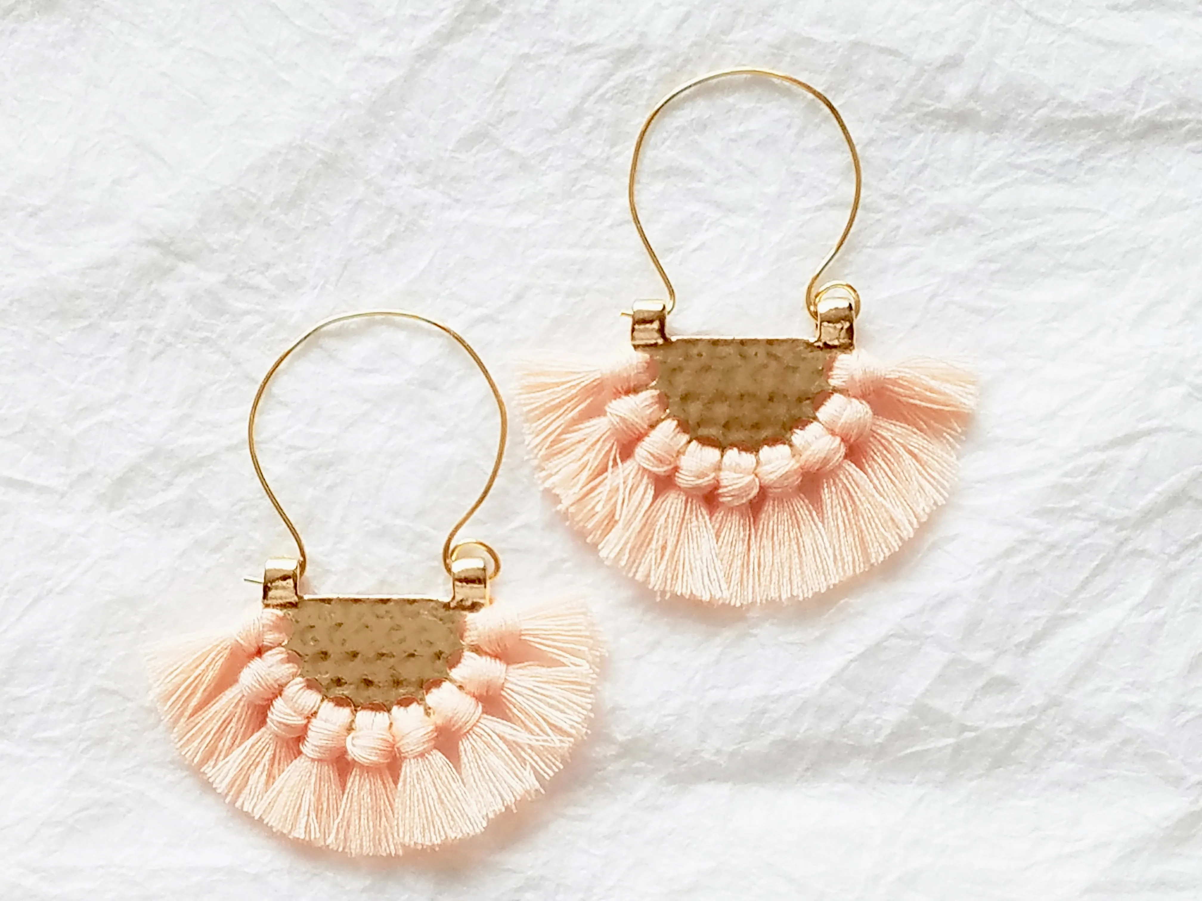 Large Navy Fringe Crescent Fan Shape Hoop Statement Trendy,  Southern Fan Earrings