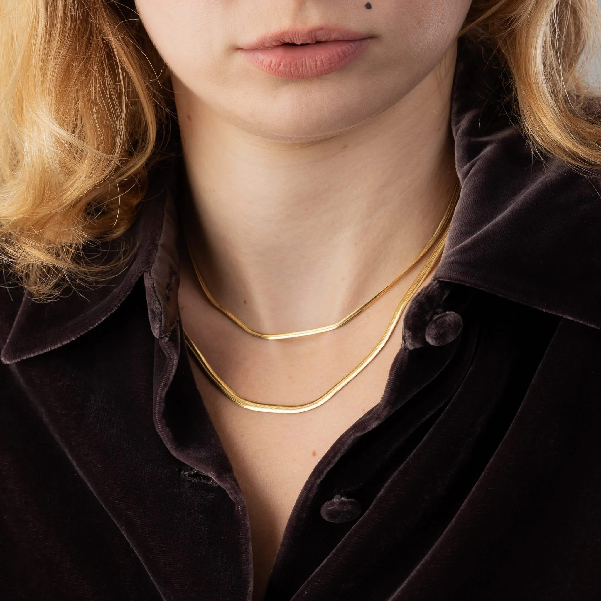 Layering Set - Gold Mini Snake and Snake Chain Necklace Set