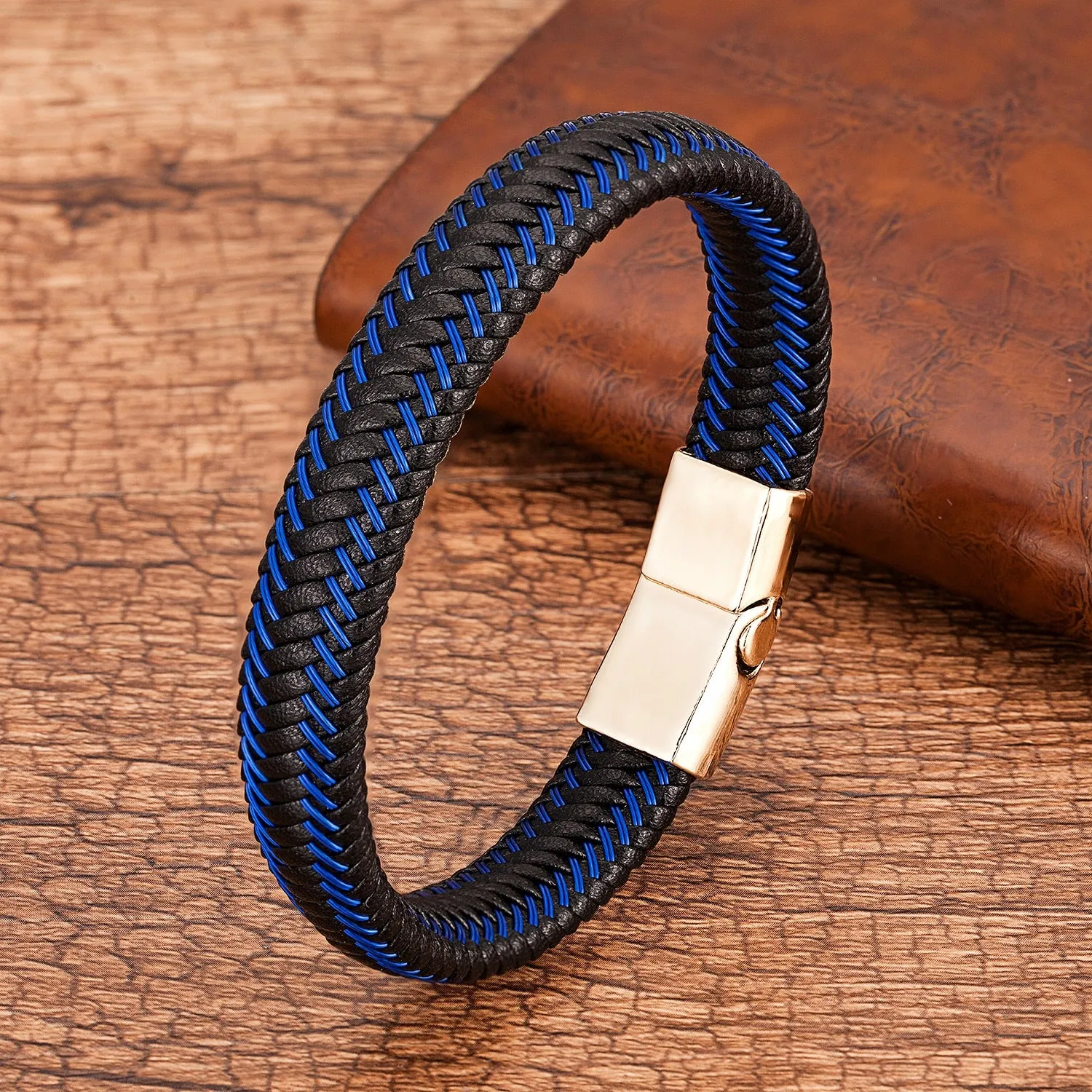Leather Chain Bracelet Zinc Alloy Gold Plated Bangles For Man Christma Gift