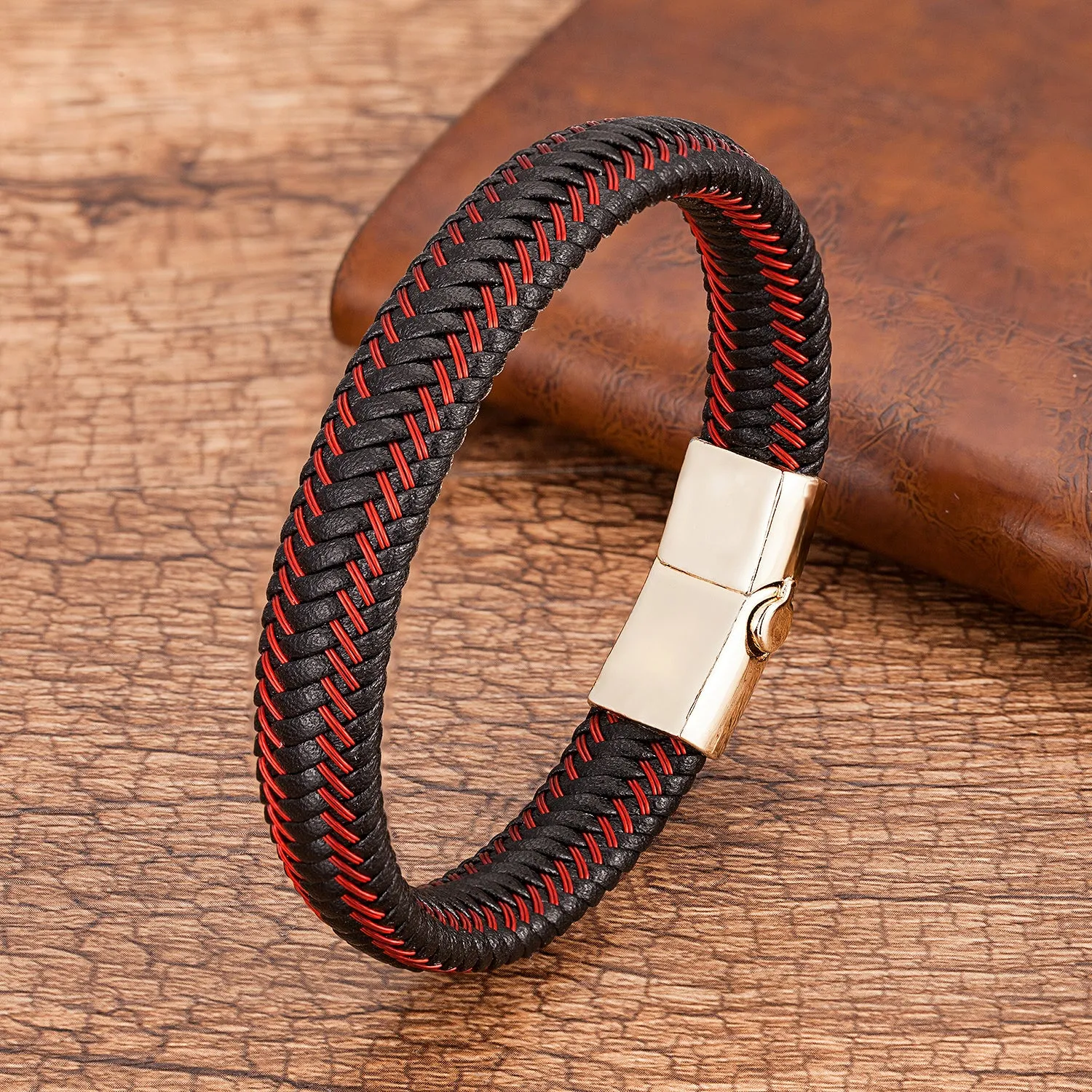 Leather Chain Bracelet Zinc Alloy Gold Plated Bangles For Man Christma Gift