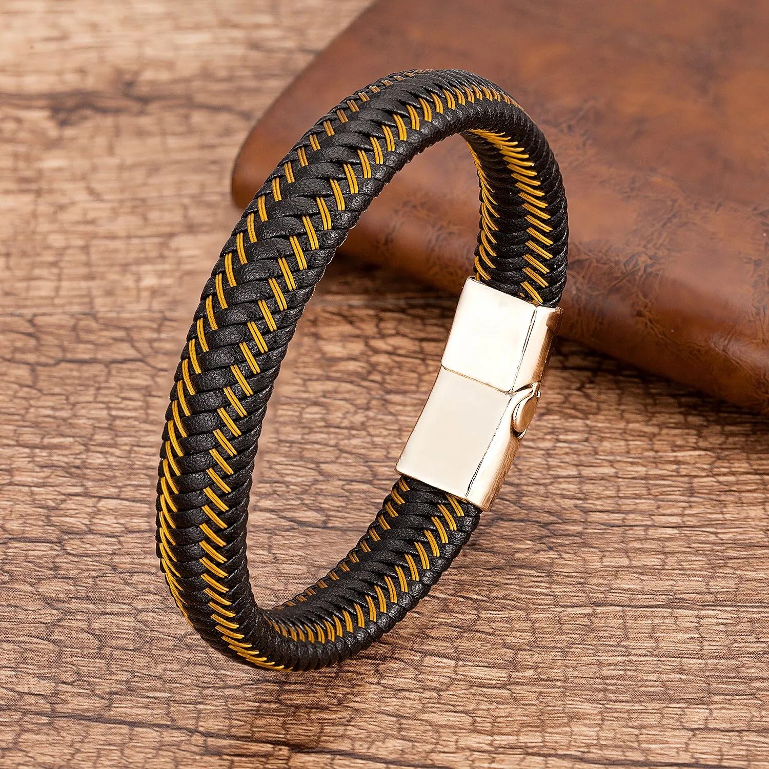 Leather Chain Bracelet Zinc Alloy Gold Plated Bangles For Man Christma Gift