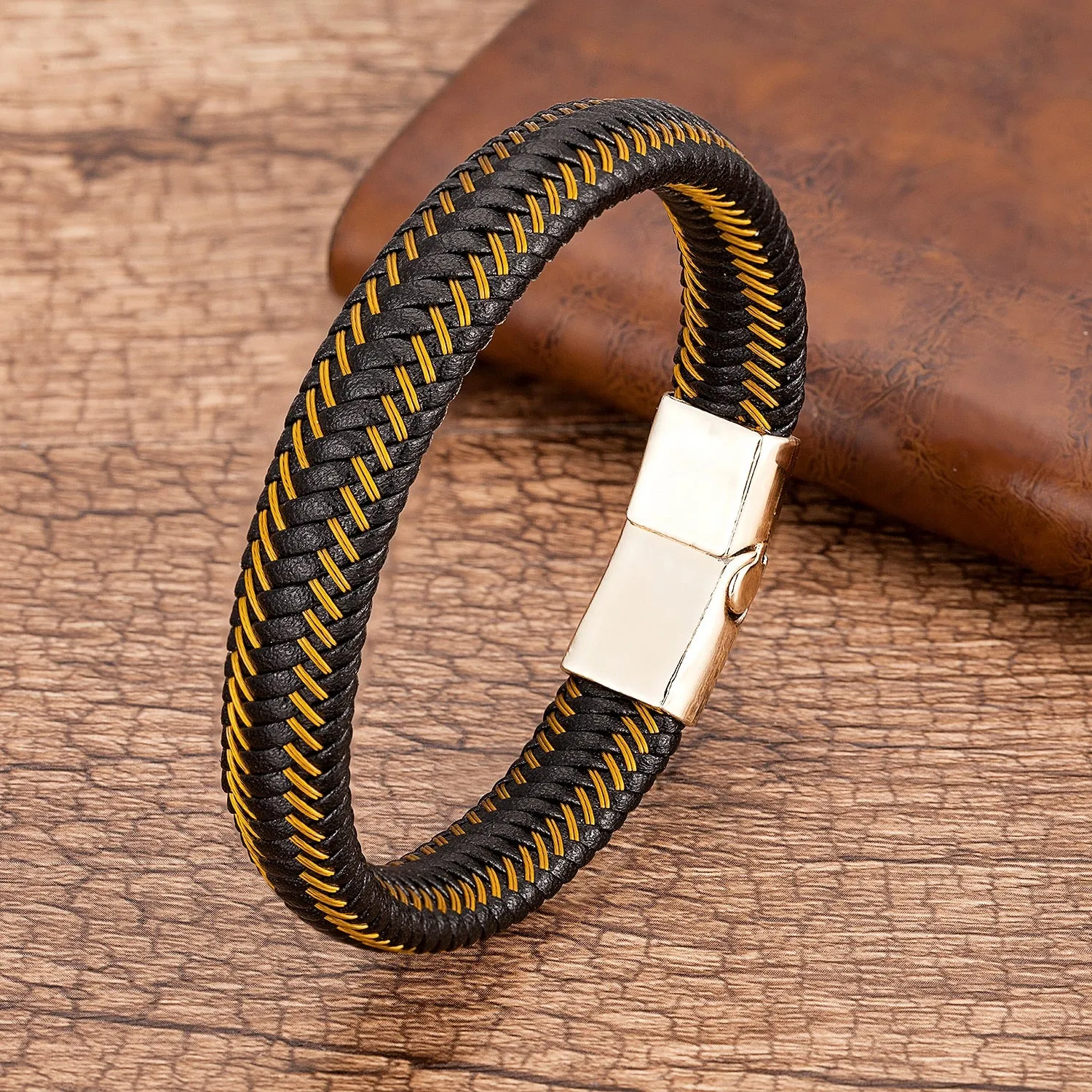 Leather Chain Bracelet Zinc Alloy Gold Plated Bangles For Man Christma Gift