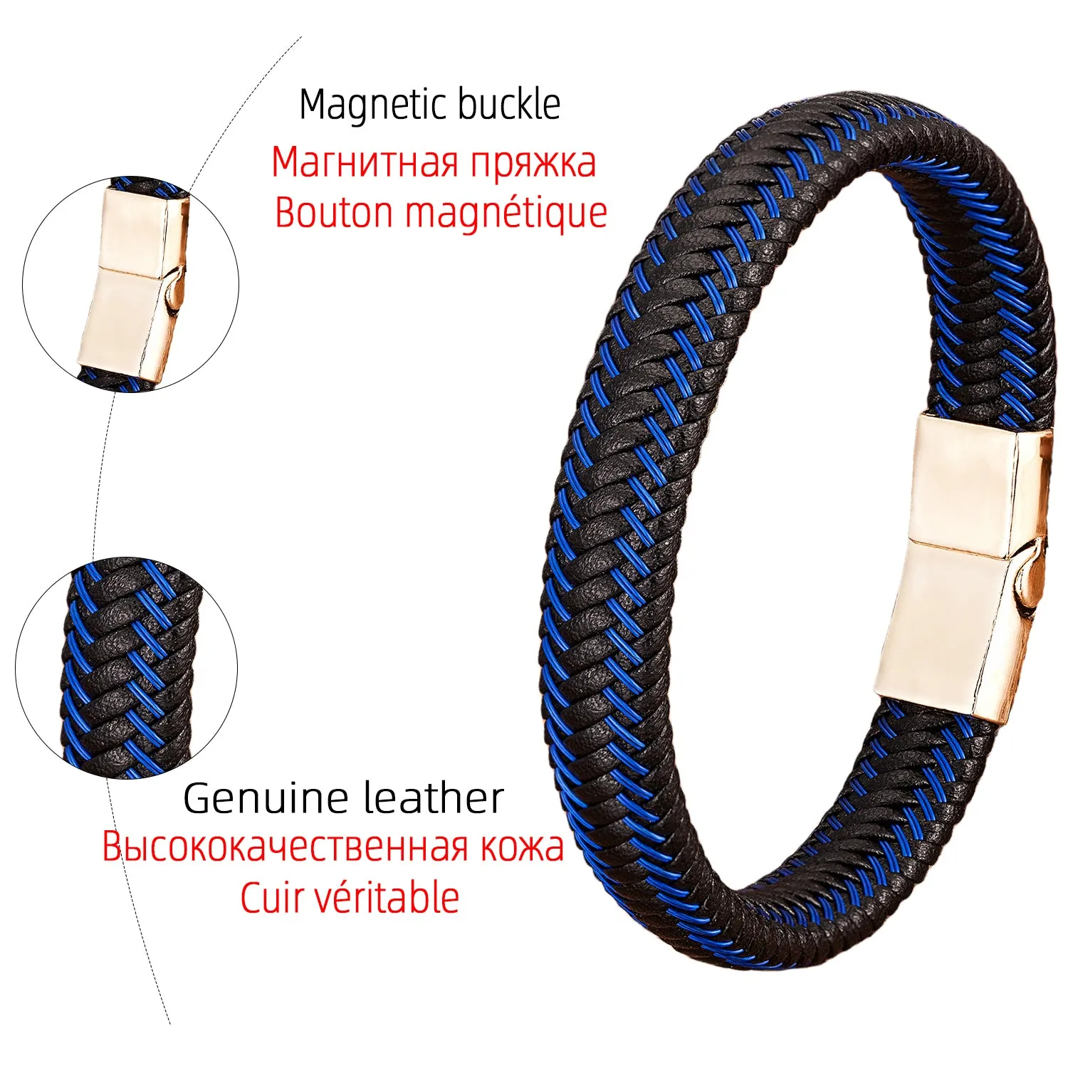 Leather Chain Bracelet Zinc Alloy Gold Plated Bangles For Man Christma Gift