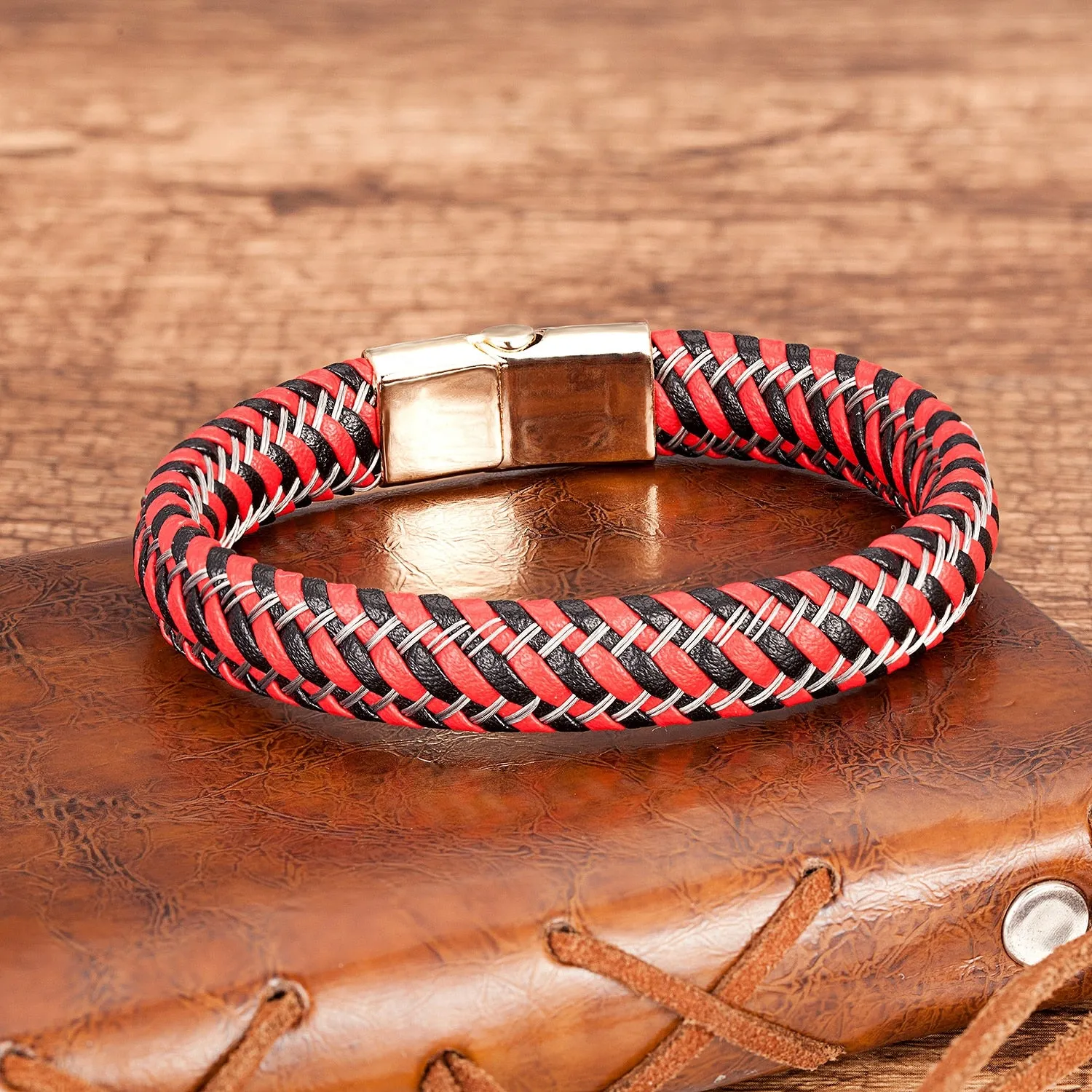 Leather Chain Bracelet Zinc Alloy Gold Plated Bangles For Man Christma Gift