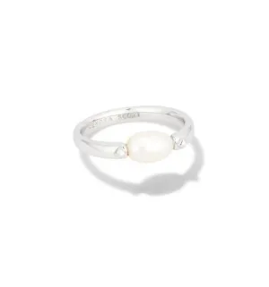 Leighton Silver Plated Band Ring with Pearl Sz 7 by Kendra Scott