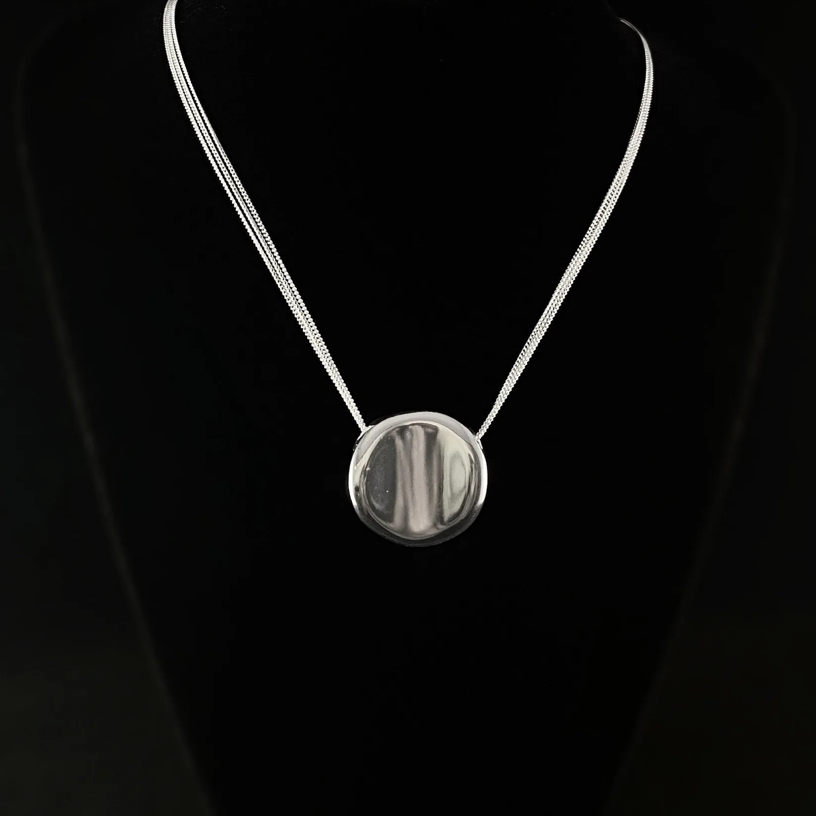 Light Catching Abstract Round Pendant on Multi Strand Silver Chain Necklace - Handmade, Nickel Free - Ulla