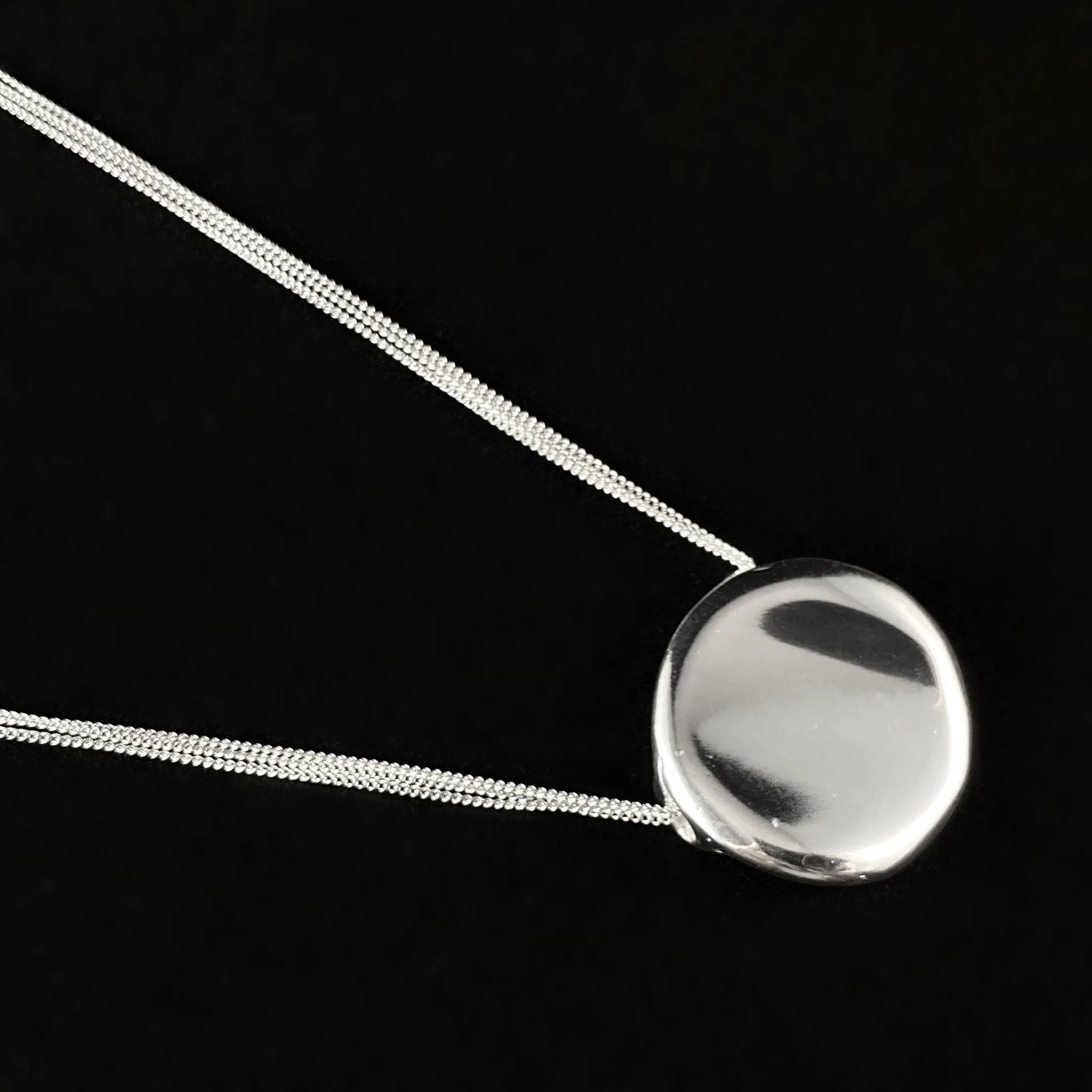 Light Catching Abstract Round Pendant on Multi Strand Silver Chain Necklace - Handmade, Nickel Free - Ulla