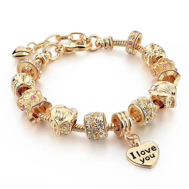 LongWay Luxury Crystal Heart Charm Bracelets & Bangles Gold Color Bracelets For Women Femme Jewellery Pulseras Mujer Sbr160056