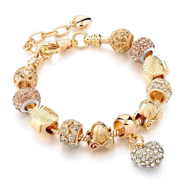 LongWay Luxury Crystal Heart Charm Bracelets & Bangles Gold Color Bracelets For Women Femme Jewellery Pulseras Mujer Sbr160056