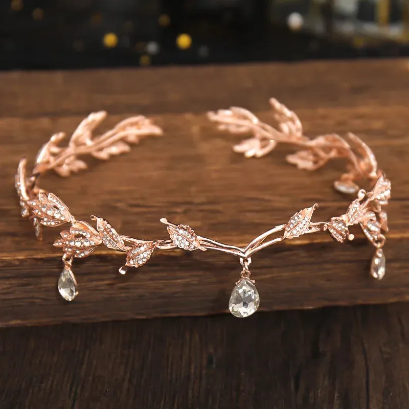 Lord of the Rings Elvish Style Waterdrop Crystal Rhinestone Pendant Leaf Tiara