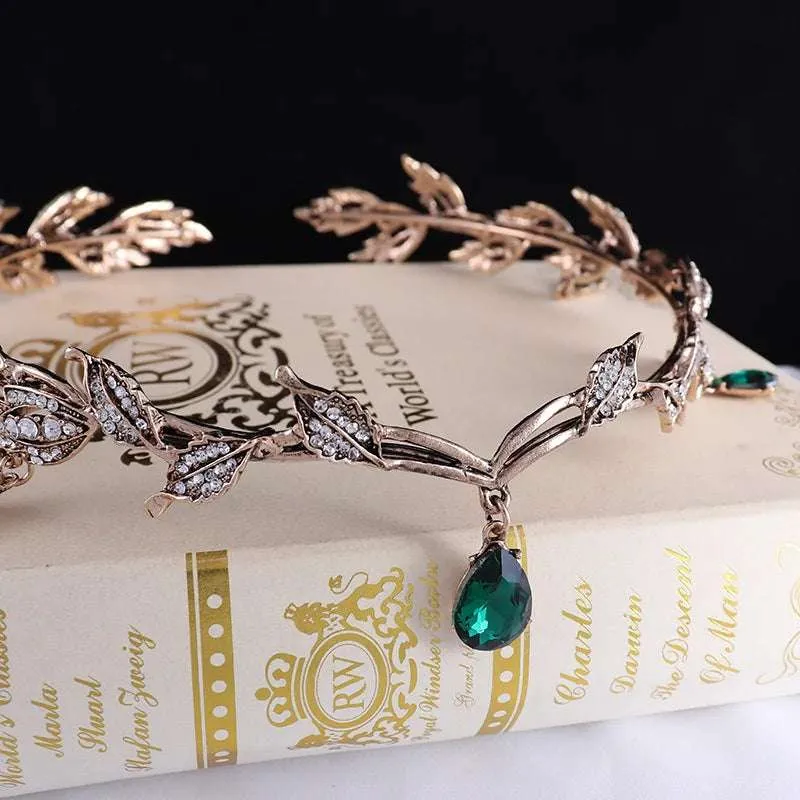 Lord of the Rings Elvish Style Waterdrop Crystal Rhinestone Pendant Leaf Tiara