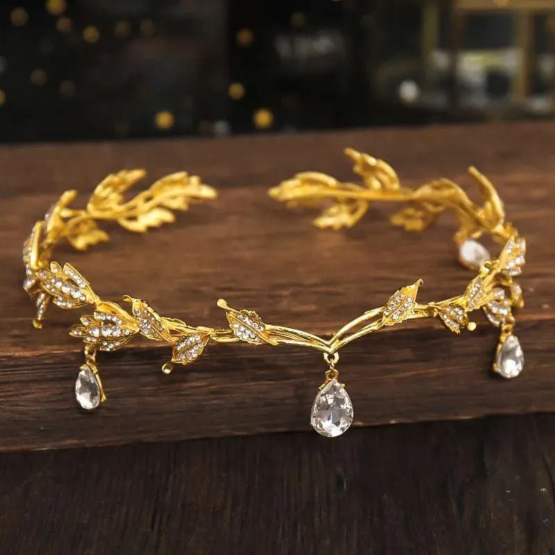 Lord of the Rings Elvish Style Waterdrop Crystal Rhinestone Pendant Leaf Tiara