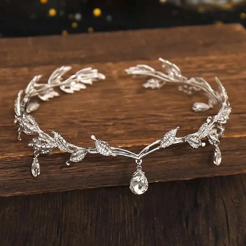 Lord of the Rings Elvish Style Waterdrop Crystal Rhinestone Pendant Leaf Tiara