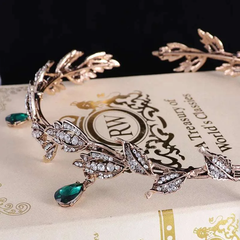 Lord of the Rings Elvish Style Waterdrop Crystal Rhinestone Pendant Leaf Tiara