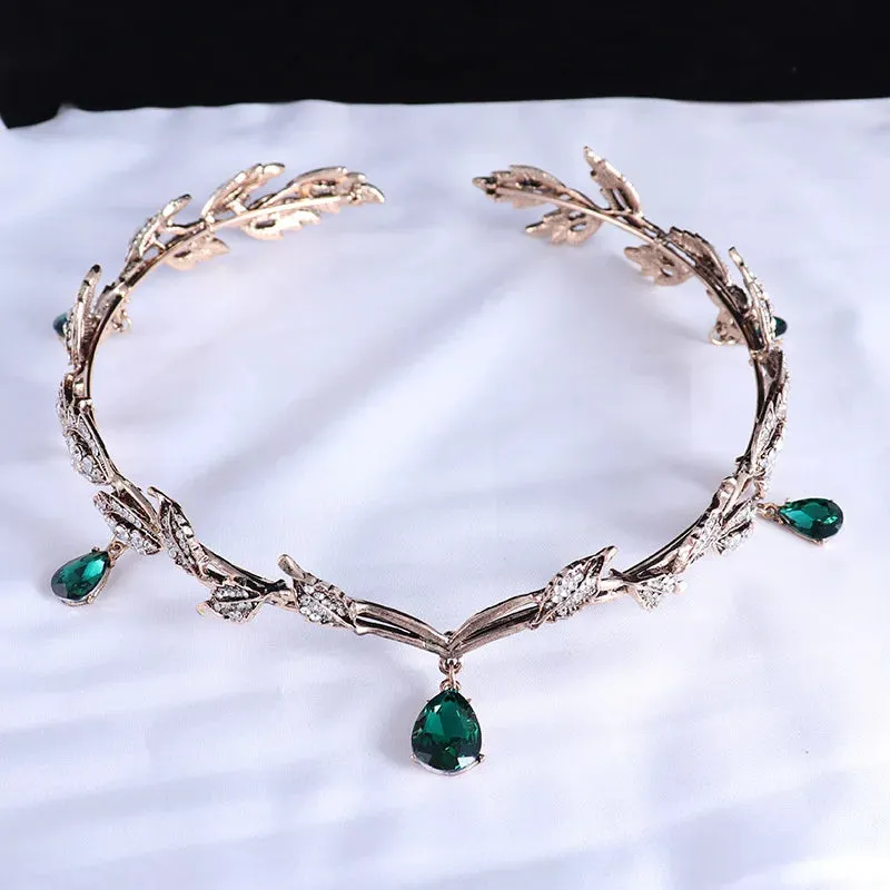 Lord of the Rings Elvish Style Waterdrop Crystal Rhinestone Pendant Leaf Tiara