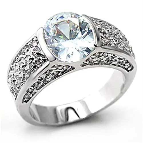 LOVCIA Brass Rhodium-Plated Ring with Clear AAA Grade Cubic Zirconia