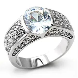 LOVCIA Brass Rhodium-Plated Ring with Clear AAA Grade Cubic Zirconia