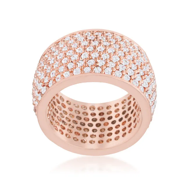 LOVCIA Elegant Rose Gold Band with Wide Pave Round Cubic Zirconia Stones